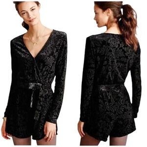 ANTHROPOLOGIE SAYLOR | Black Floral Burnout Velvet Romper Size M